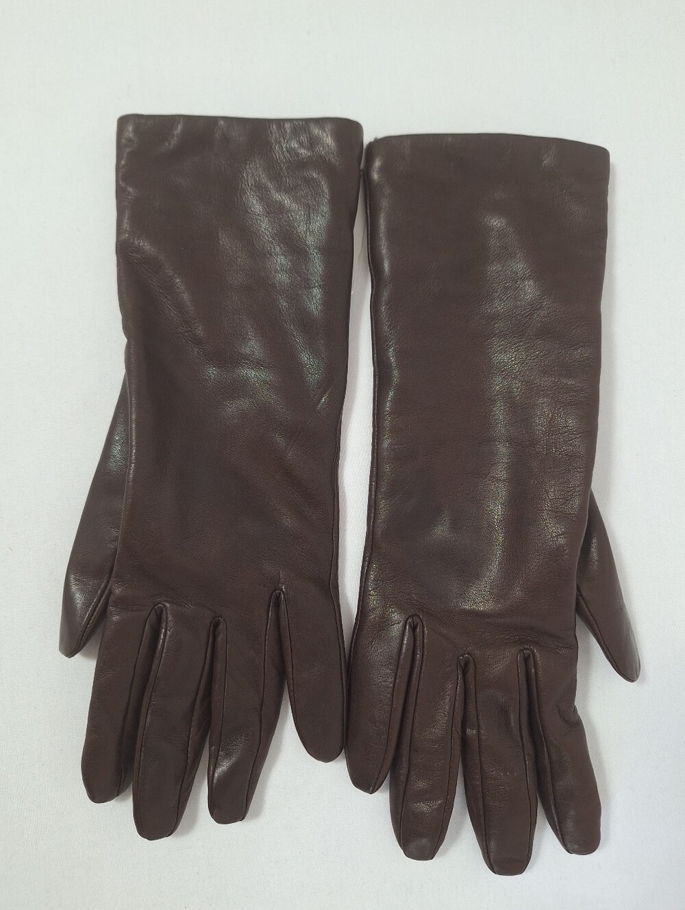 NWT Bloomingdale's Dark Brown Leather Cashmere Long Cuff Gloves